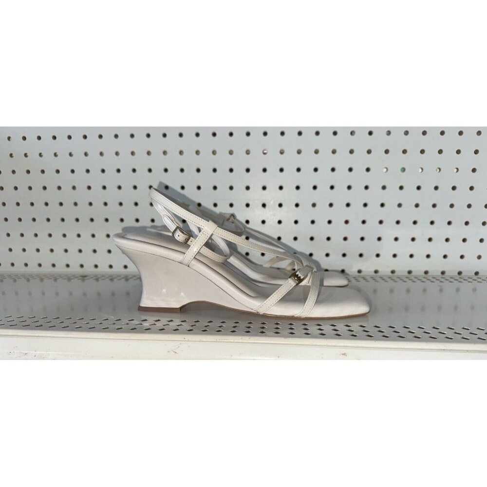 Coach Cait Womens Leather Open Square Toe Wedge Sandals Slides Size 10 B White